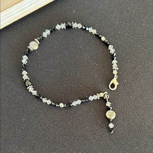Crystal, black, Silver plated spacers ankle bracelet Vintage crystal anklet EUC